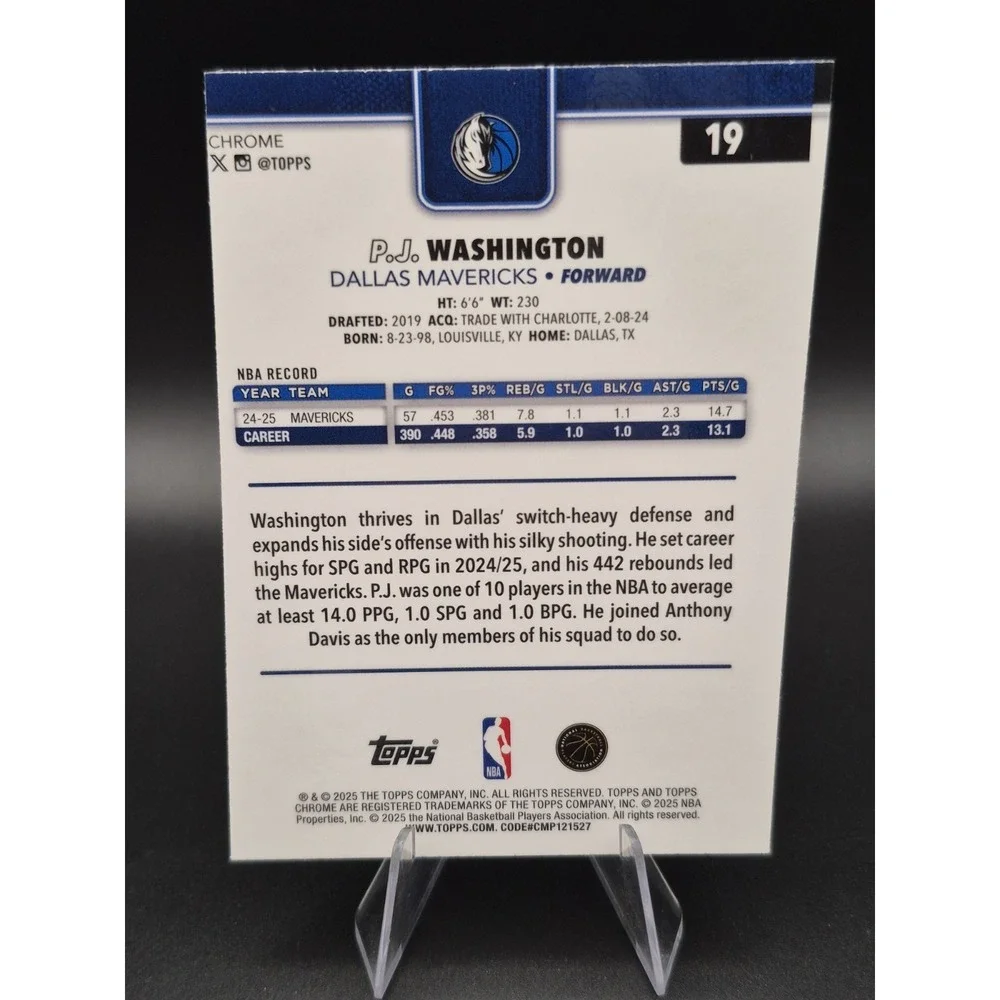 2025-26 Topps Chrome PJ Washington #19 Pulsar Refractor MISCUT RARE Mavericks
